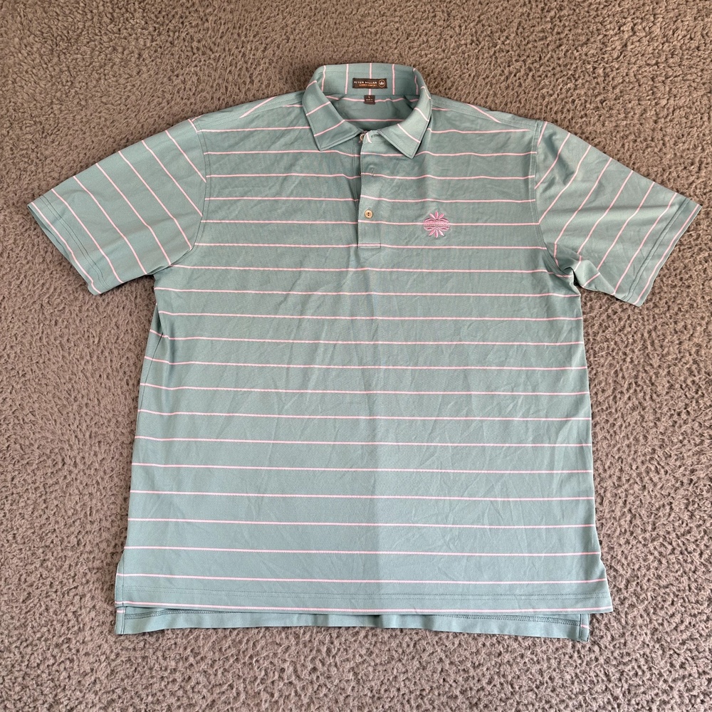 Peter Millar Summer Comfort Knit Shirt Men's Large Striped Green Pink Stretch